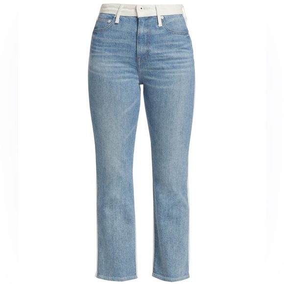 NEW! JONATHAN SIMKHAI Size 27 RIVER HIGH-RISE STRAIGHT Jean 2 Tone White Blue - Picture 11 of 17